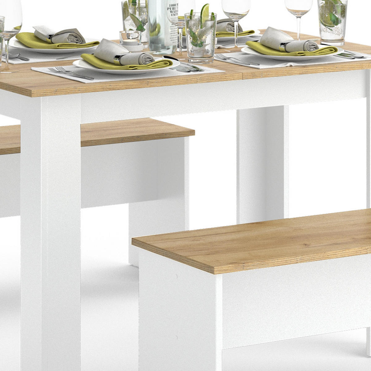 ECKBANKGRUPPE Sentio Weiß/Goldkraft Eiche 112 x 73.6 cm mit 2 Bänken - Honigeiche/Weiß, Holzwerkstoff (112/73/73.6cm) - Vicco