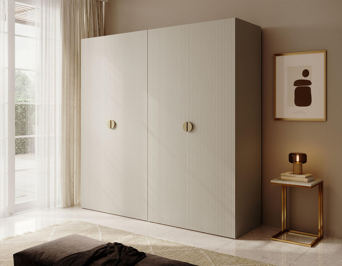 KLEIDERSCHRANK Moonir Greige 200 cm - Taupe/Goldfarben, Holzwerkstoff/Metall (200/200.5/57cm) - Selsey
