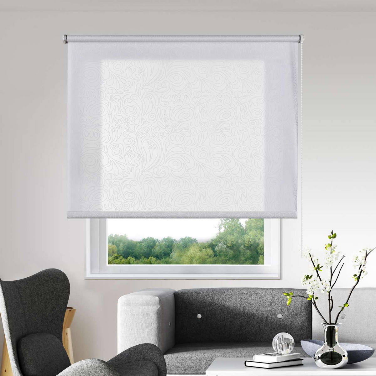 ROLLO Weiß Kaschmir, 150 cm x 180 cm - Kaschmir/Weiß, Kunststoff (150/180cm) - STORESDECO