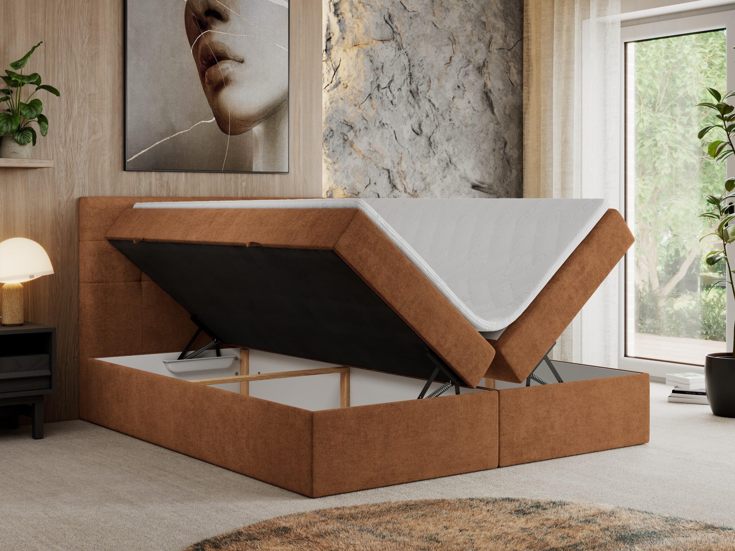 Thumbnail - MKS Boxbett, Orange, Textil, 1-Sitzer, H4, Rechteckig, 120x200 cm, Schlafzimmer, Betten, Boxspringbetten