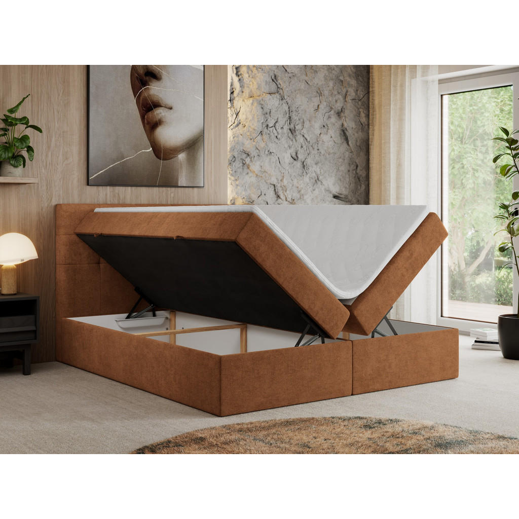 Thumbnail - MKS Boxbett, Orange, Textil, 1-Sitzer, H3, Rechteckig, 140x200 cm, Schlafzimmer, Betten, Boxspringbetten