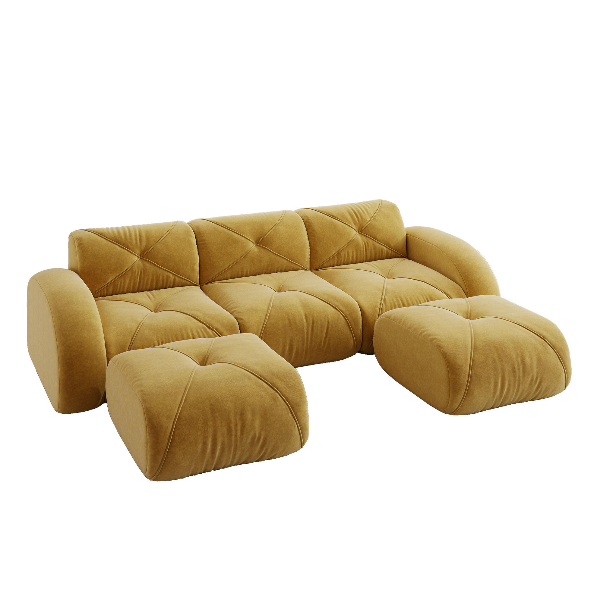 MODULSOFA U-Form 3-Sitzer mit 2 Hockern Chenille Gelb - Gelb, Kunststoff (171/76/281.1cm) - Meubliv
