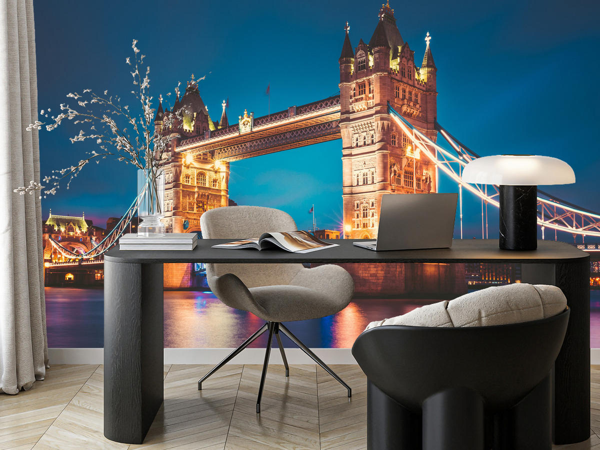 FOTOTAPETE für Wohnzimmer Tower Bridge London Thames Panorama 450x315 - Gelb/Rot, Papier (450/315cm) - Muralo