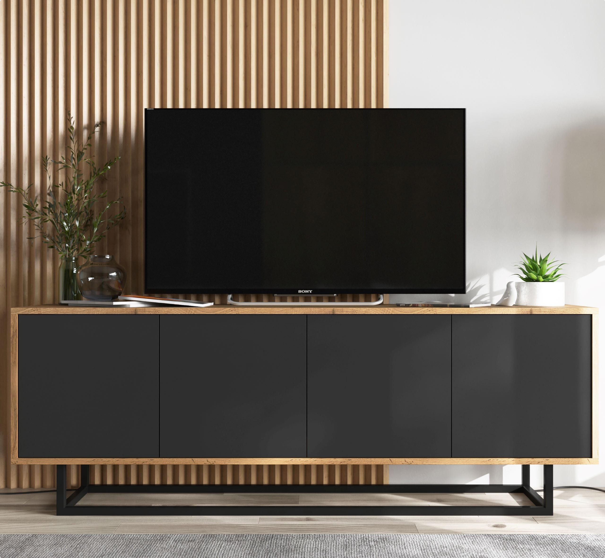 TV-SCHRANK Apollo2 Eiche wotan Schwarz Matt 150/53/35 cm - Schwarz, Holzwerkstoff/Metall (150/53/35cm) - Meble Lindner