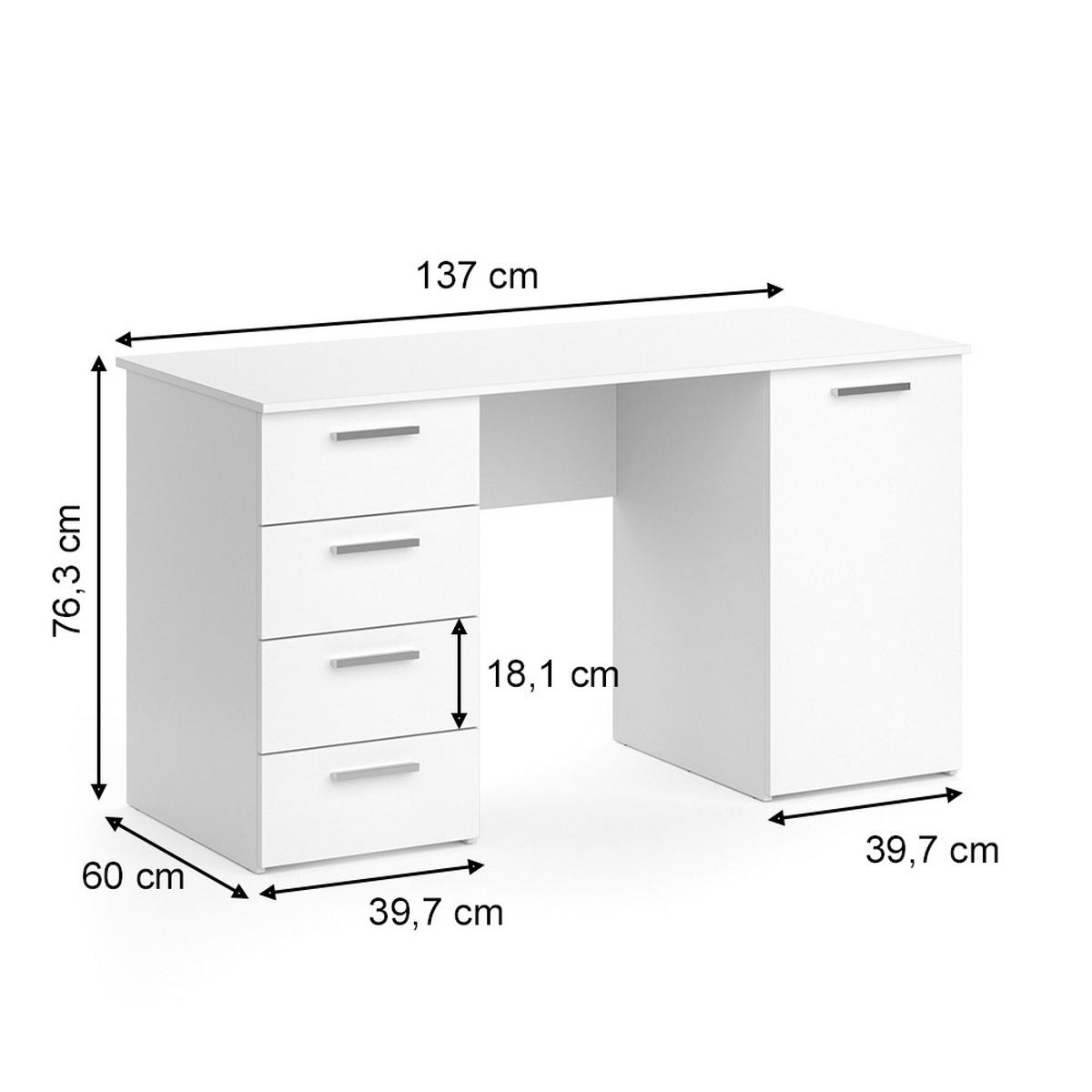SCHREIBTISCH Nico Weiß 137 x 60 cm - Weiß, Holzwerkstoff (60/137/76.3cm) - Vicco