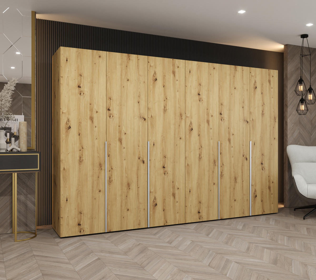 DREHTÜRENSCHRANK 202/300/52 6-türig - Kaschmir/Eiche Artisan, Holz (300/202/52cm) - Abiks Möbel