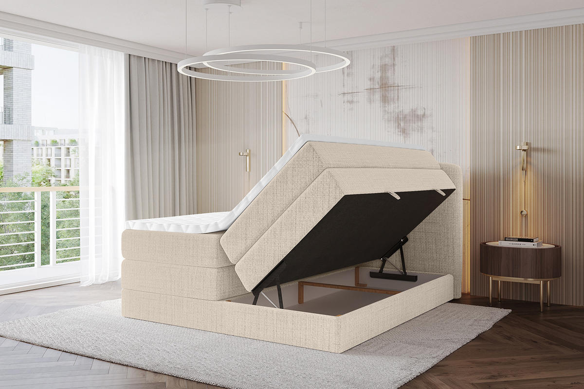 BOXBETT mit Matratze H3|H4 - NINA KING - 160x200 cm - Beige - Beige, Holzwerkstoff (160/200cm) - ALTDECOR