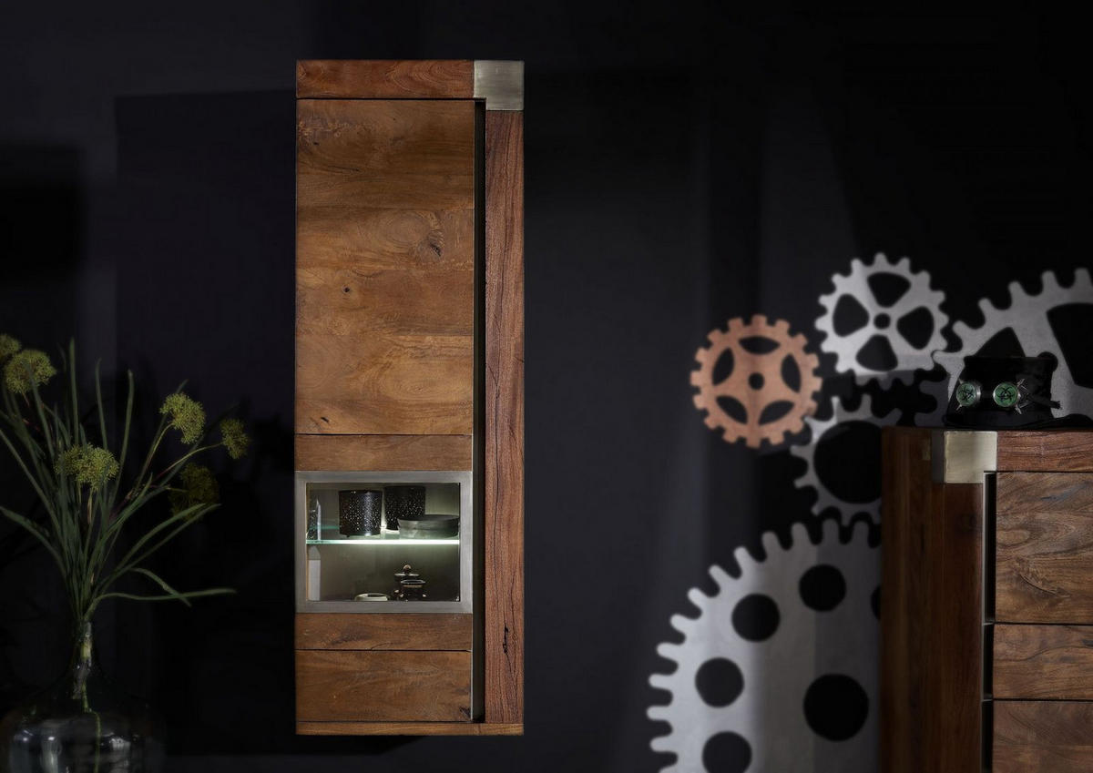 HÄNGEVITRINE Mango 48x35x142 braun lackiert Amsterdam #12 - Braun, Holz (48/142/35cm) - Massivmoebel24