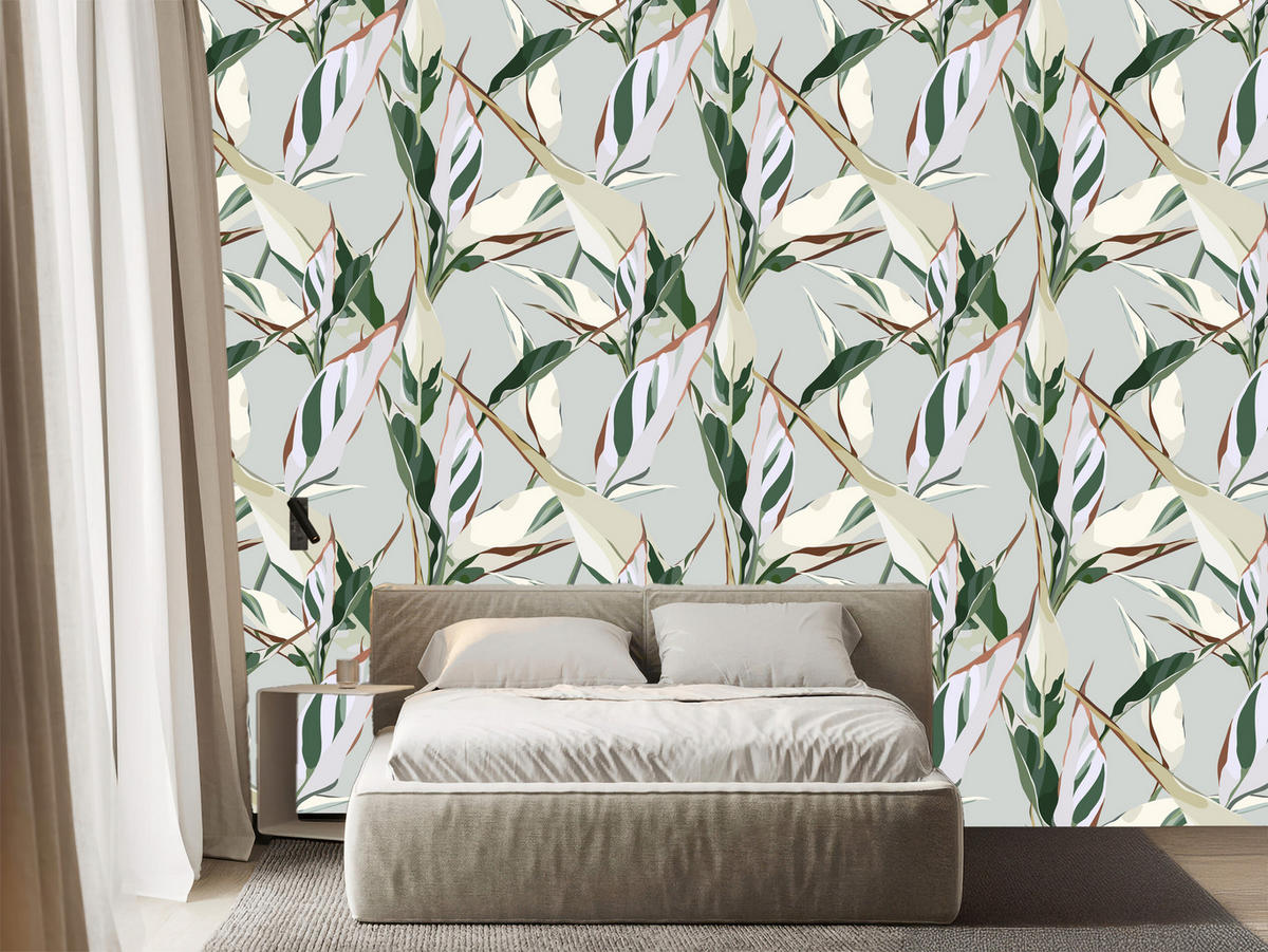 VLIESTAPETE Tropische Blätter und Paradiesblumen – Grün, Rosa, Beige – 50x1000 cm - Beige/Rosa, Papier (50/1000cm) - Muralo