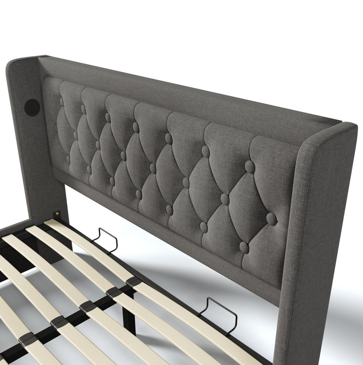 POLSTERBETT 160/200 cm Grau aus Baumwolle mit Bettkasten, LED und USB-C - Grau, Textil (160/200cm) - OKMYHOME