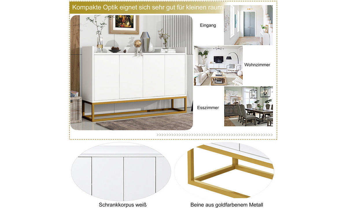 SIDEBOARD Weiß 120/30/80 cm - Weiß, Holzwerkstoff/Metall (30/80/120cm) - Urban Meuble