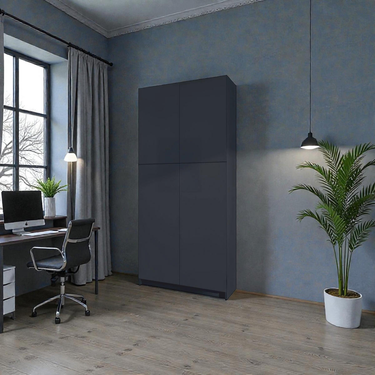 AKTENSCHRANK Elona M1, Büroschrank mit Soft-Close & Push-to-Open, Schwarz matt (82 x 184 x 37 cm) - Schwarz, Holzwerkstoff (82/184/37cm) - InnoFurn