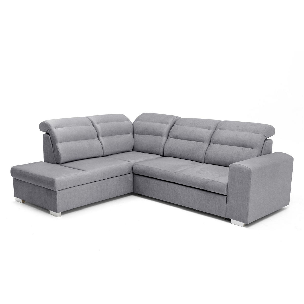 ECKSOFA CLOUD L Links mit Schlaffunktion 120x190 Velours Grau - Chromfarben/Grau, Holz/Kunststoff (202/260cm) - Muffo