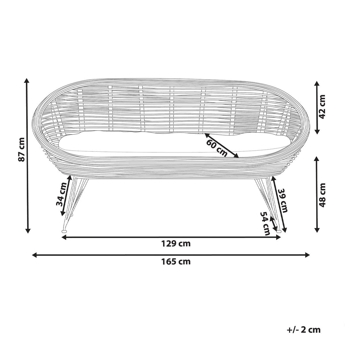 GARTENSOFA 2-Sitzer Rattan natürlich Auflage hellbeige Maratea - Beige/Schwarz, Naturmaterialien (165/87/64cm) - Beliani