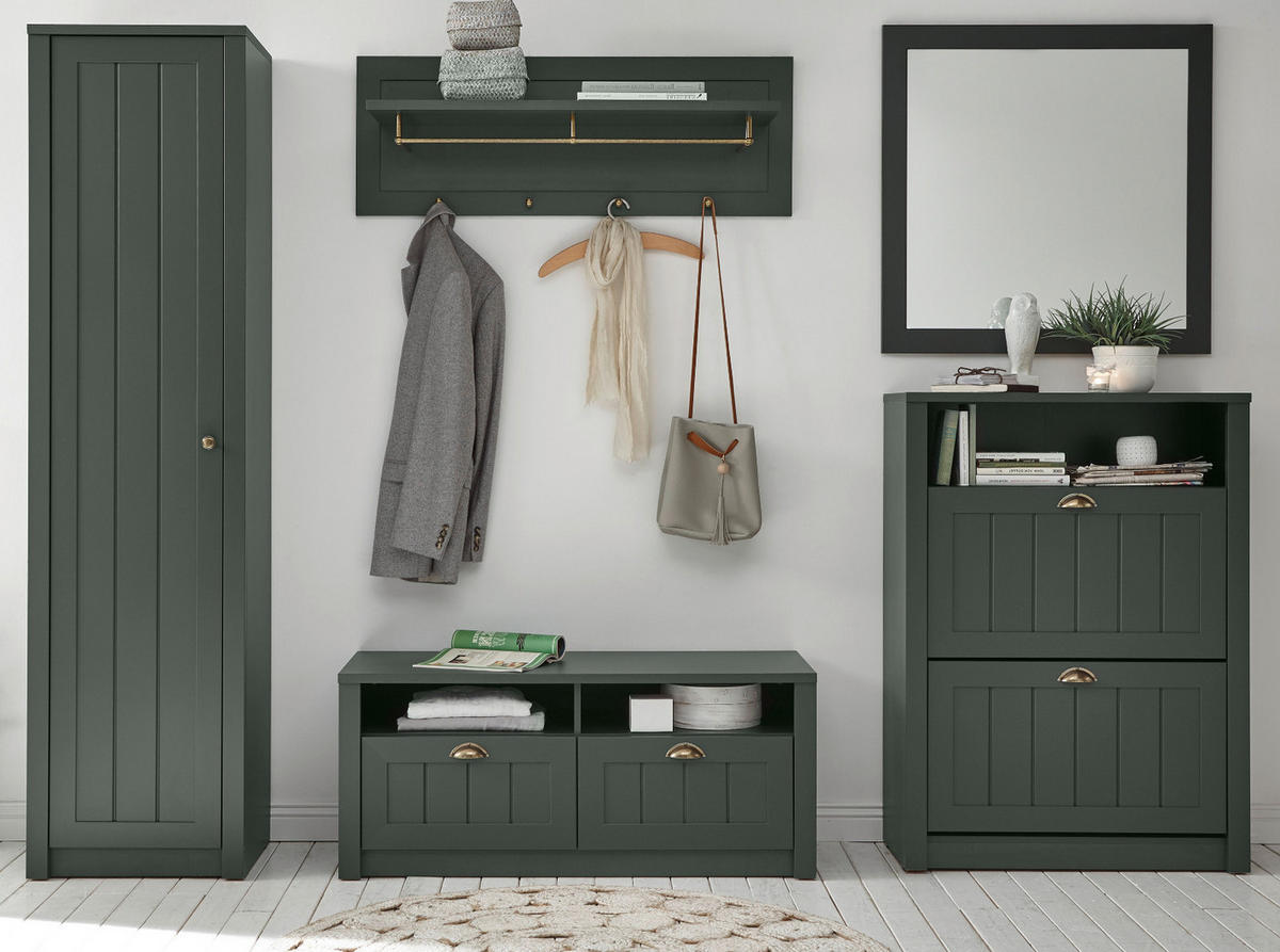 GARDEROBENPANEEL grün, Landhausstil, Wandgarderobe 109 x 40 cm - Grün, Holzwerkstoff (109/40/20cm) - Furn.Design