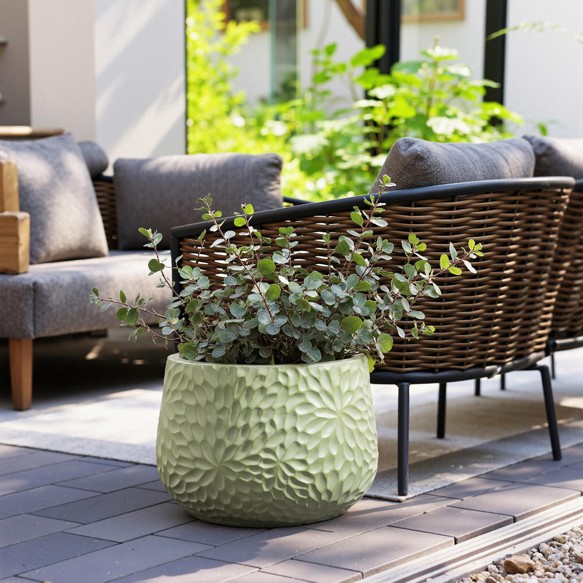 BLUMENKÜBEL,MGO,DURCHMESSER 36 cm, Höhe 30 cm - Grün, Naturmaterialien (30cm) - Hometopia