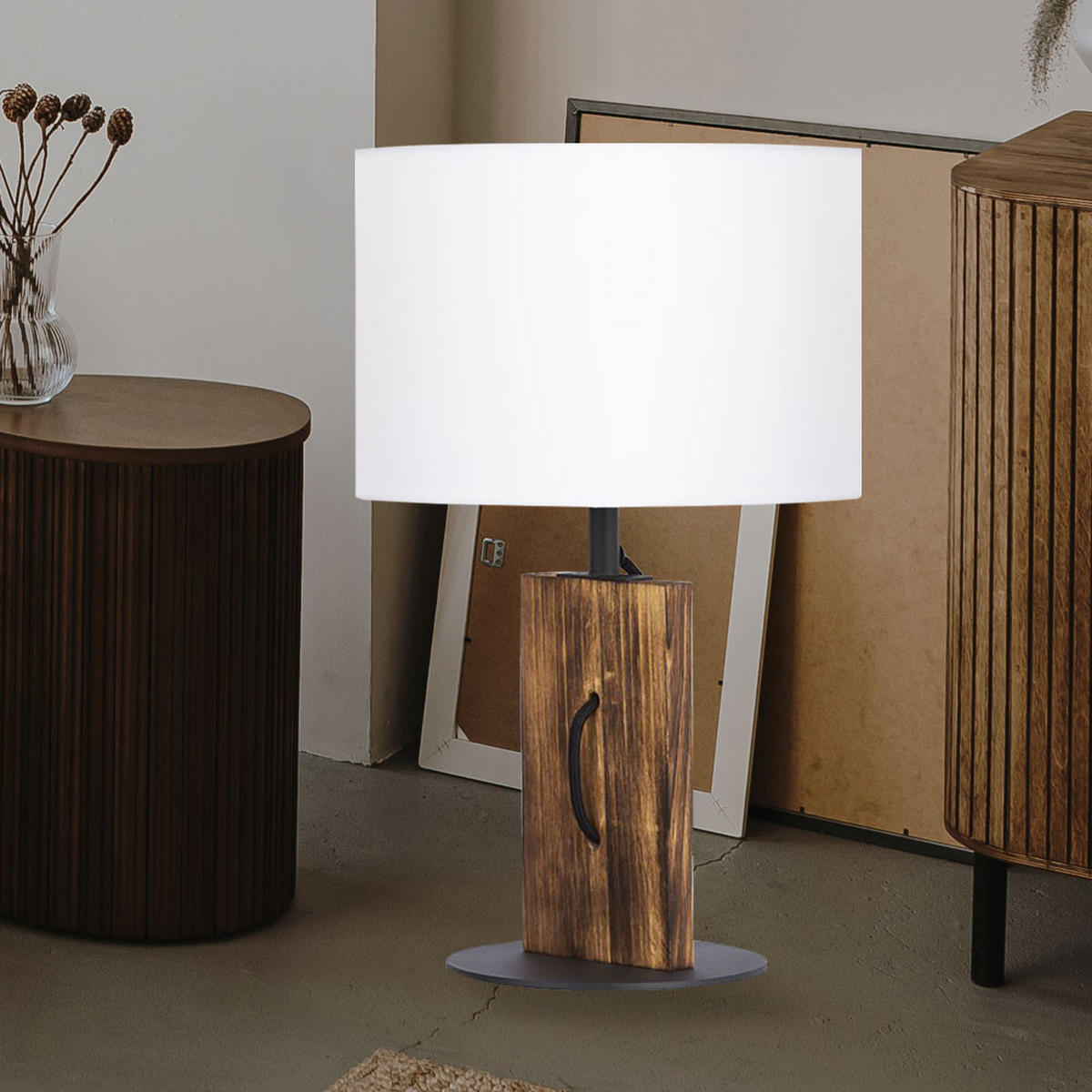 LED TISCHLEUCHTE Pinienholz Braun - Braun, Textil (25/25/40.2cm) - Nowa