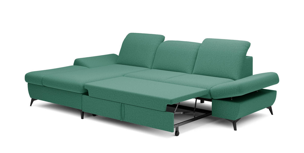 ECKSOFA FELICE L-S Grün Geflochtener Stoff mit Schlaffunktion - Grün, Holz (284/166cm) - MASSENO