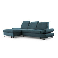 ECKSOFA NANO Blau Velours-Stoff mit Schlaffunktion - Blau, Holz (265/156cm) - MASSENO