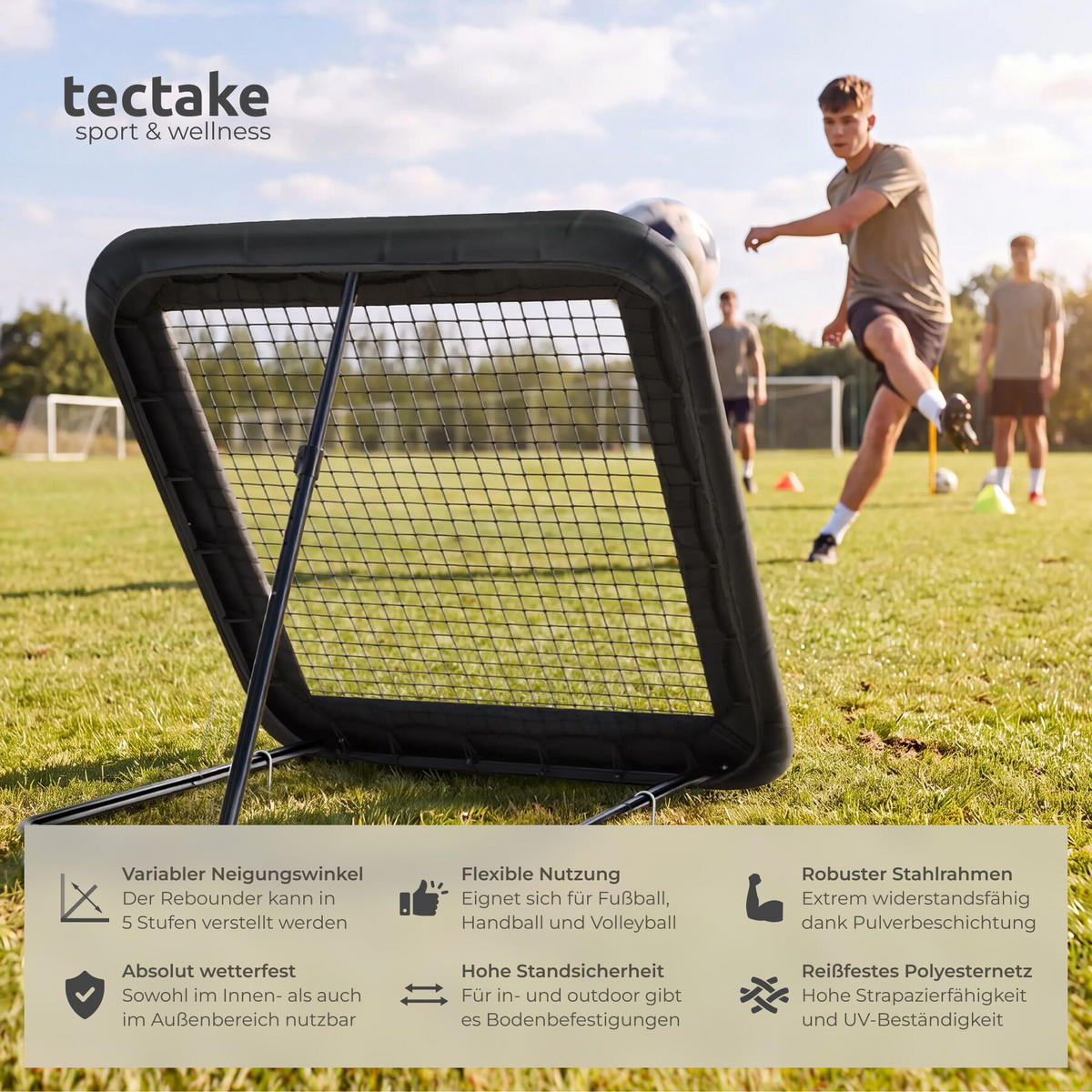 REBOUNDER FÜR FUSSBALL Alphonso, 124 x 124 cm, schwarz - Schwarz, Kunststoff (124/117cm) - tectake