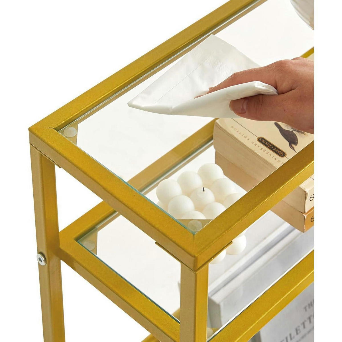 BEISTELLTISCH Goldfarben Glas 3 Etagen - Gelb, Metall (18/40/62cm)