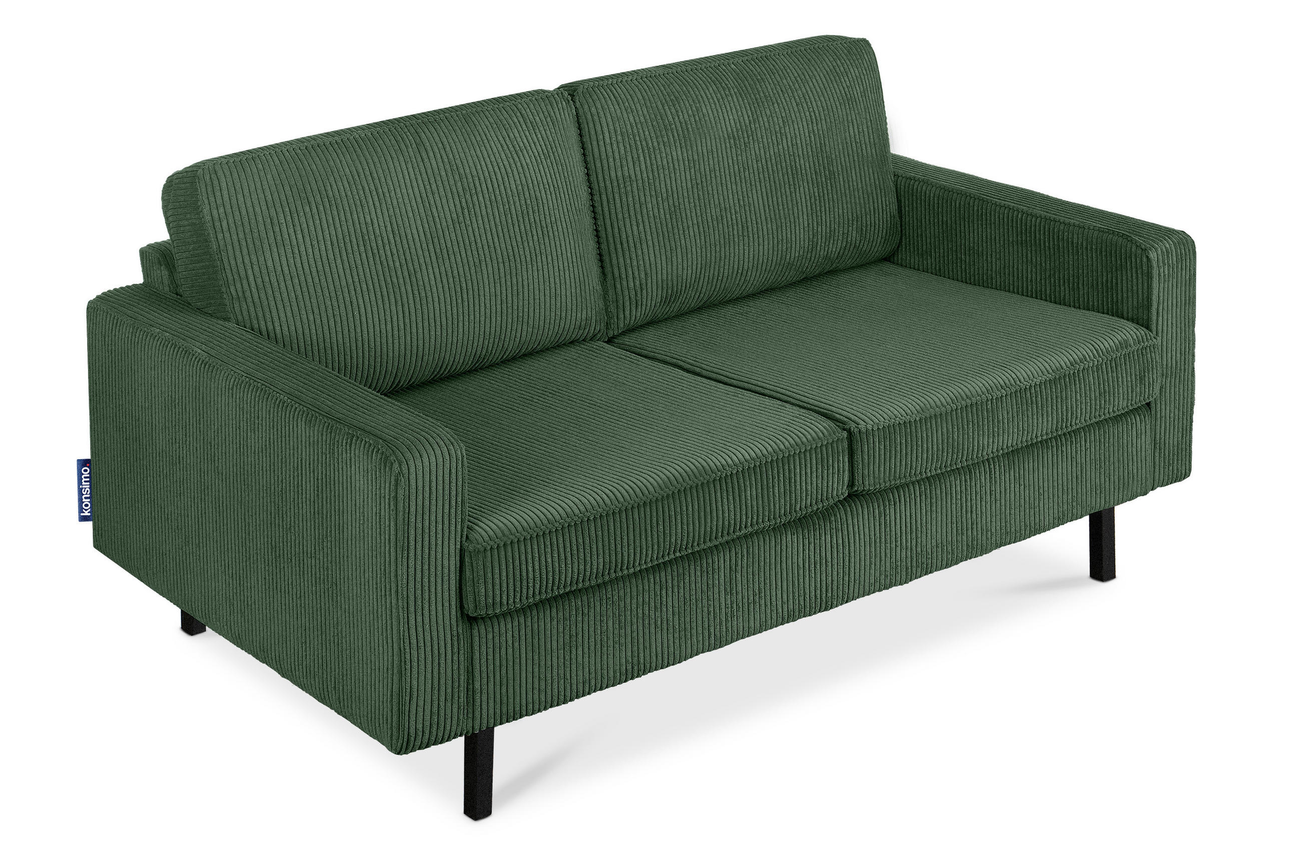 2-SITZER-SOFA INVIA Klassische-Stil mit Armlehnen, Feinkord-Stoff, Dunkelgrün - Dunkelgrün/Schwarz, Textil (164/87/98cm) - KONSIMO®