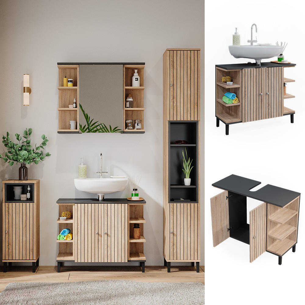 WASCHBECKENUNTERSCHRANK Aquis Sonoma 79.6 x 64 cm mit 2 Türen - Anthrazit/Sonoma Eiche, Holzwerkstoff (79.6/64/32cm) - Vicco