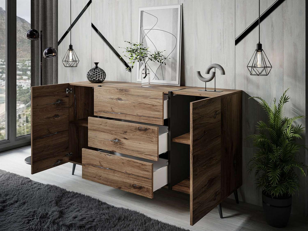 SIDEBOARD mit Schubladen ONYX LOFT auf Beinen Push Open - Eichefarben, Holzwerkstoff (158/88/41.3cm) - Lookway