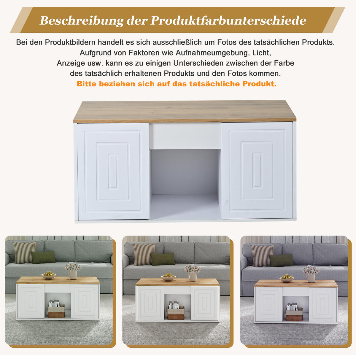 COUCHTISCH Höhenverstellbarer Multifunktionstisch mit Stauraum, Rillen-Design, Doppeltür-Schrank, Holz/Weiß - Weiß, Holzwerkstoff (95/46/45cm) - EVRYAE