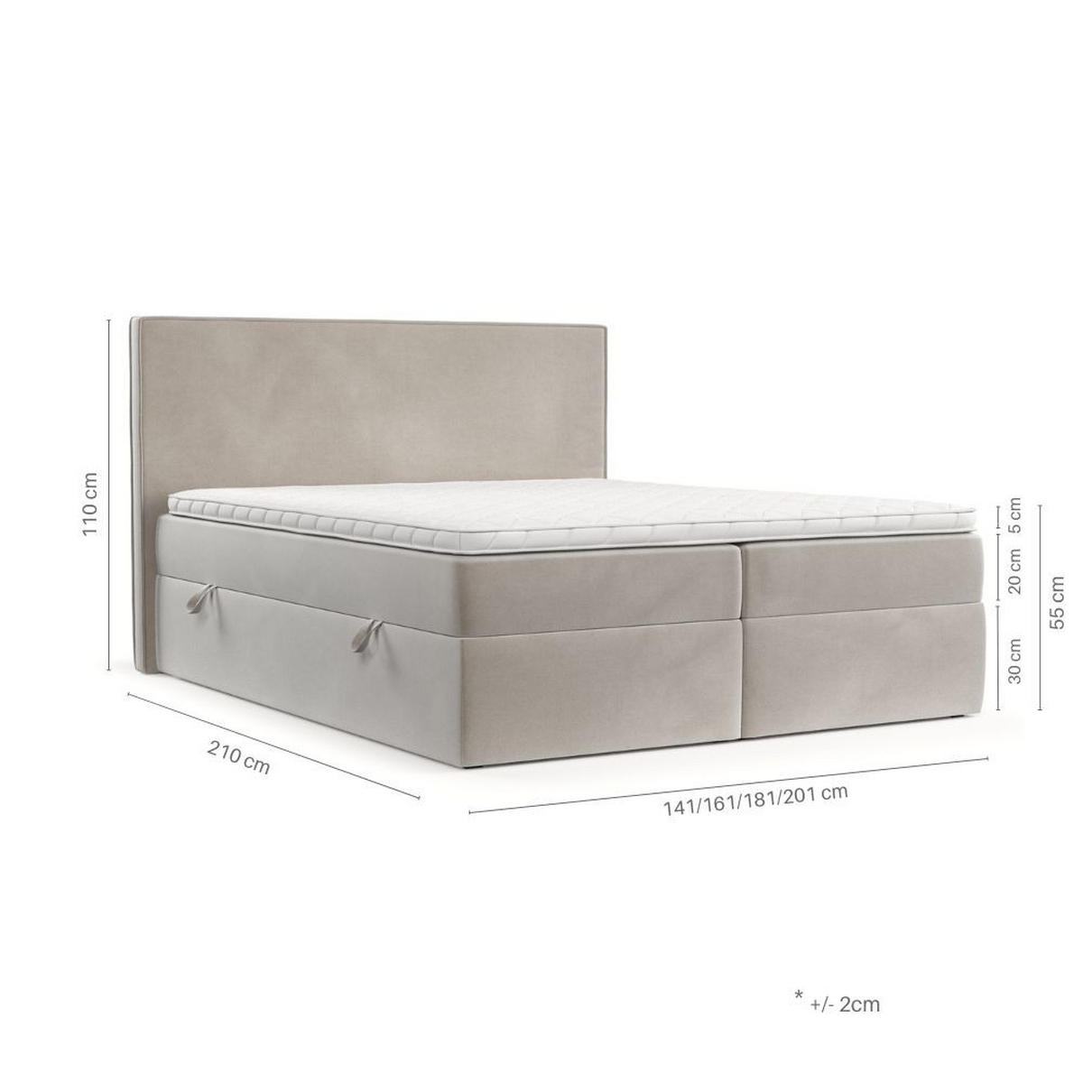 BOXBETT Nuvia 180/200 cm Creme im Neve Stoff - Creme/Schwarz, Holz/Holzwerkstoff (180/200cm) - AltaBeds