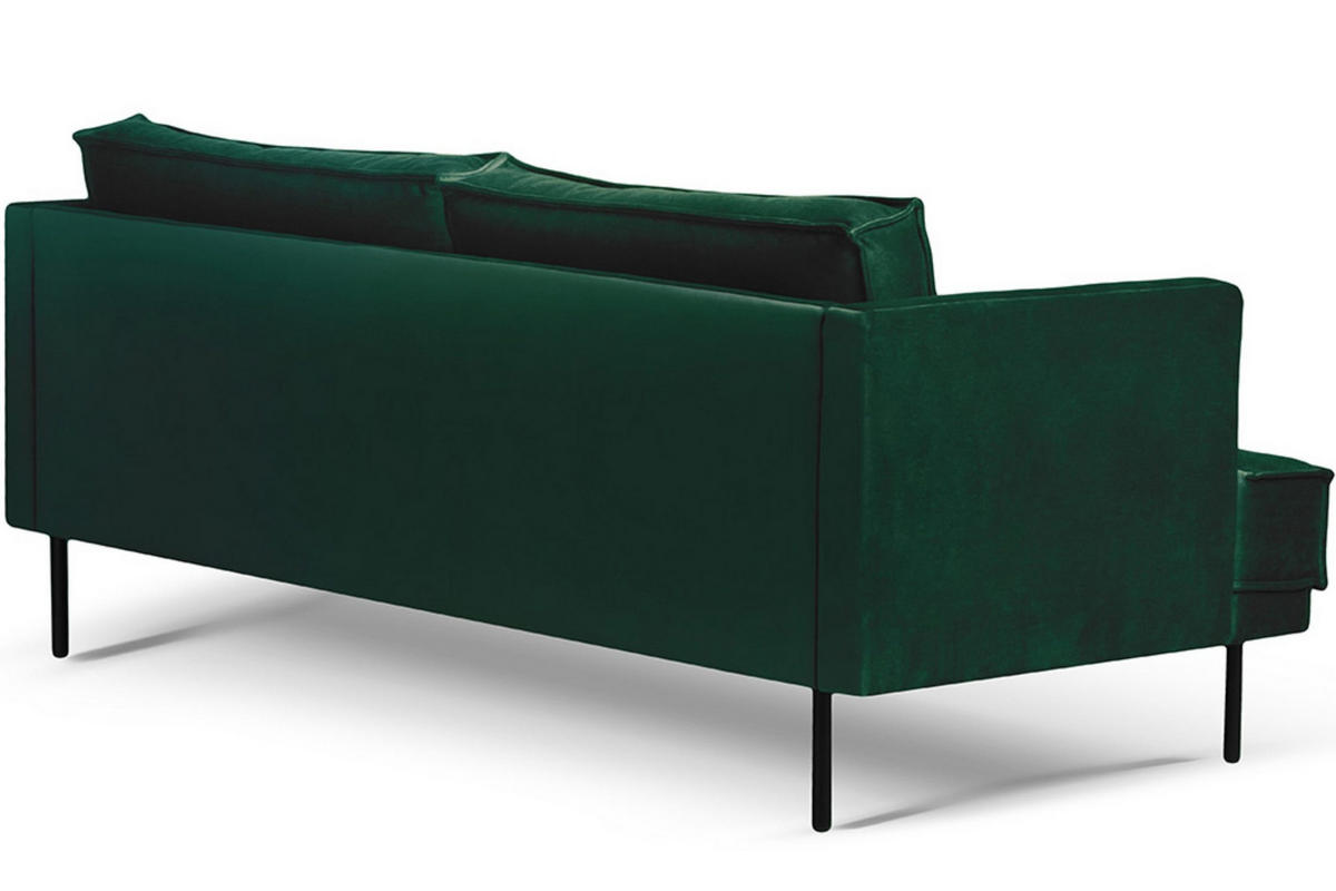 3-SITZER-SOFA GANZO 2 Kissen inklusive, Velours-Stoff, dunkelgrün - Dunkelgrün/Schwarz, Textil/Metall (193/84/92cm) - KONSIMO®