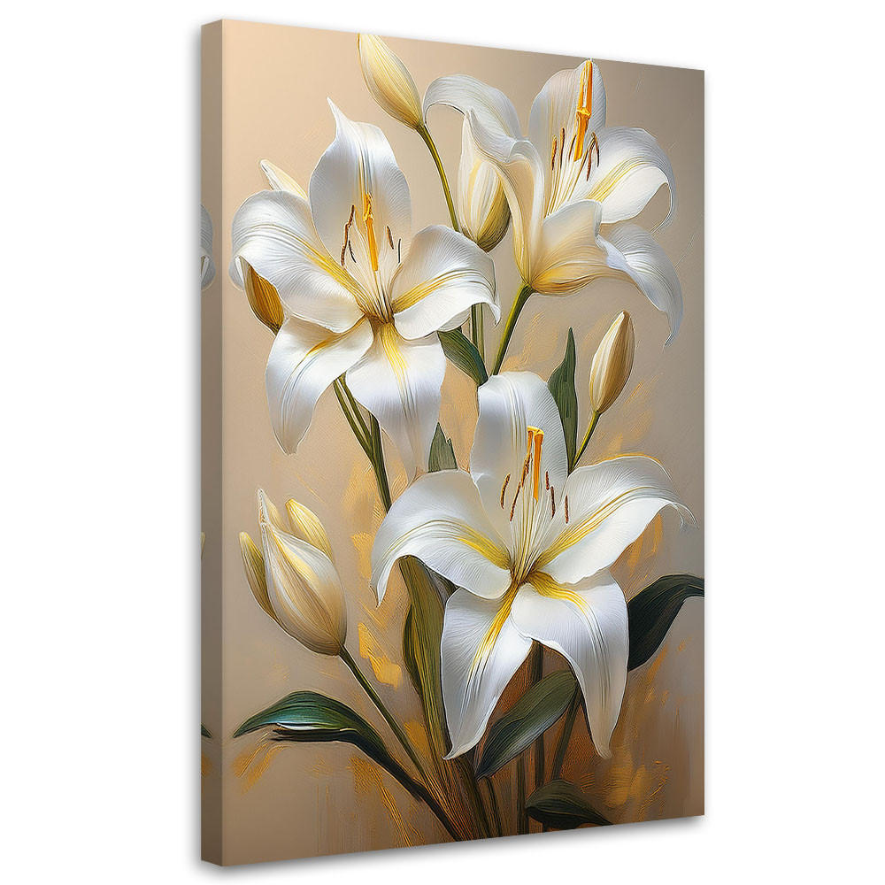 WANDBILD weiße lilien bemalte blumen - Weiß, Textil (40/60cm) - Feeby
