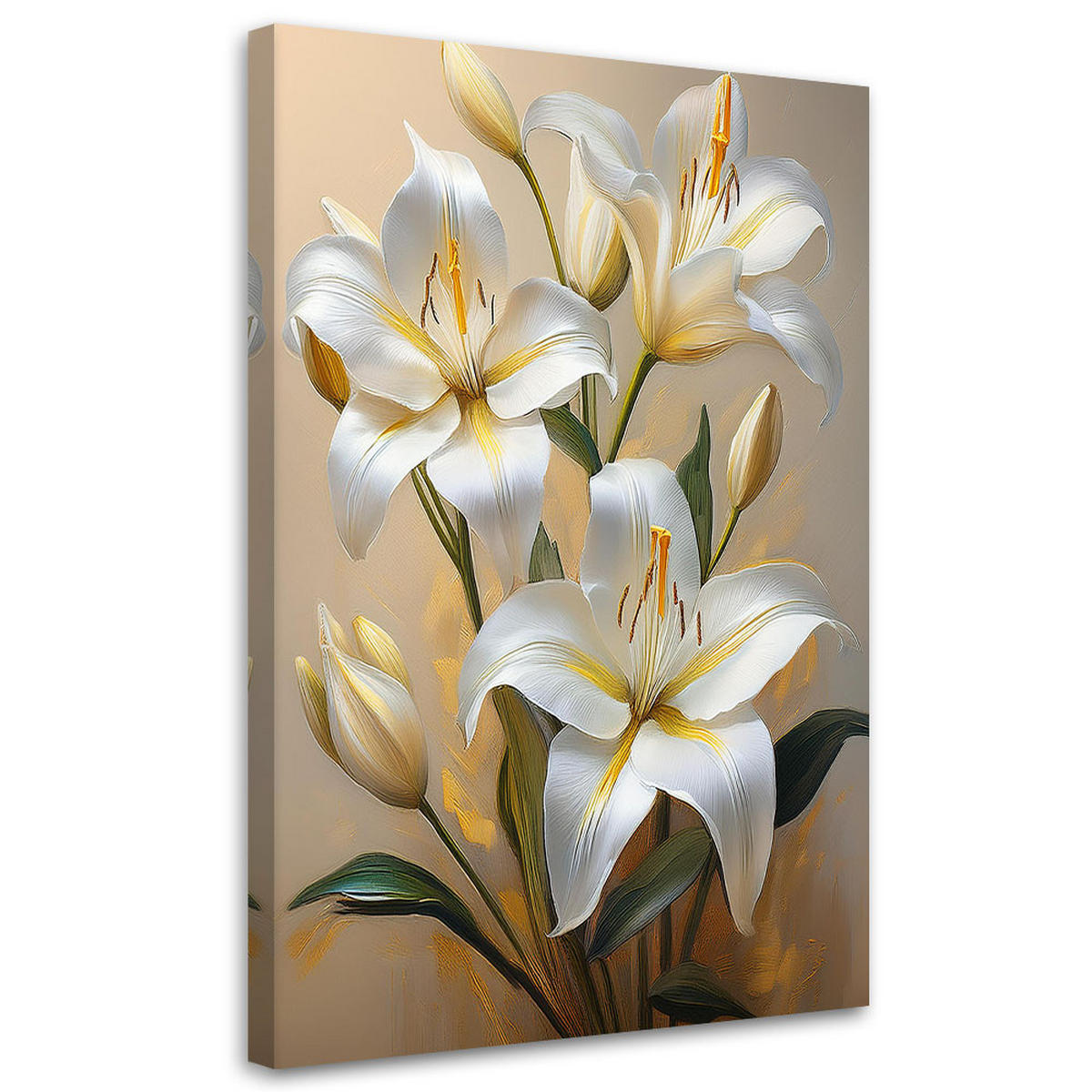 WANDBILD weiße lilien bemalte blumen - Weiß, Textil (40/60cm) - Feeby