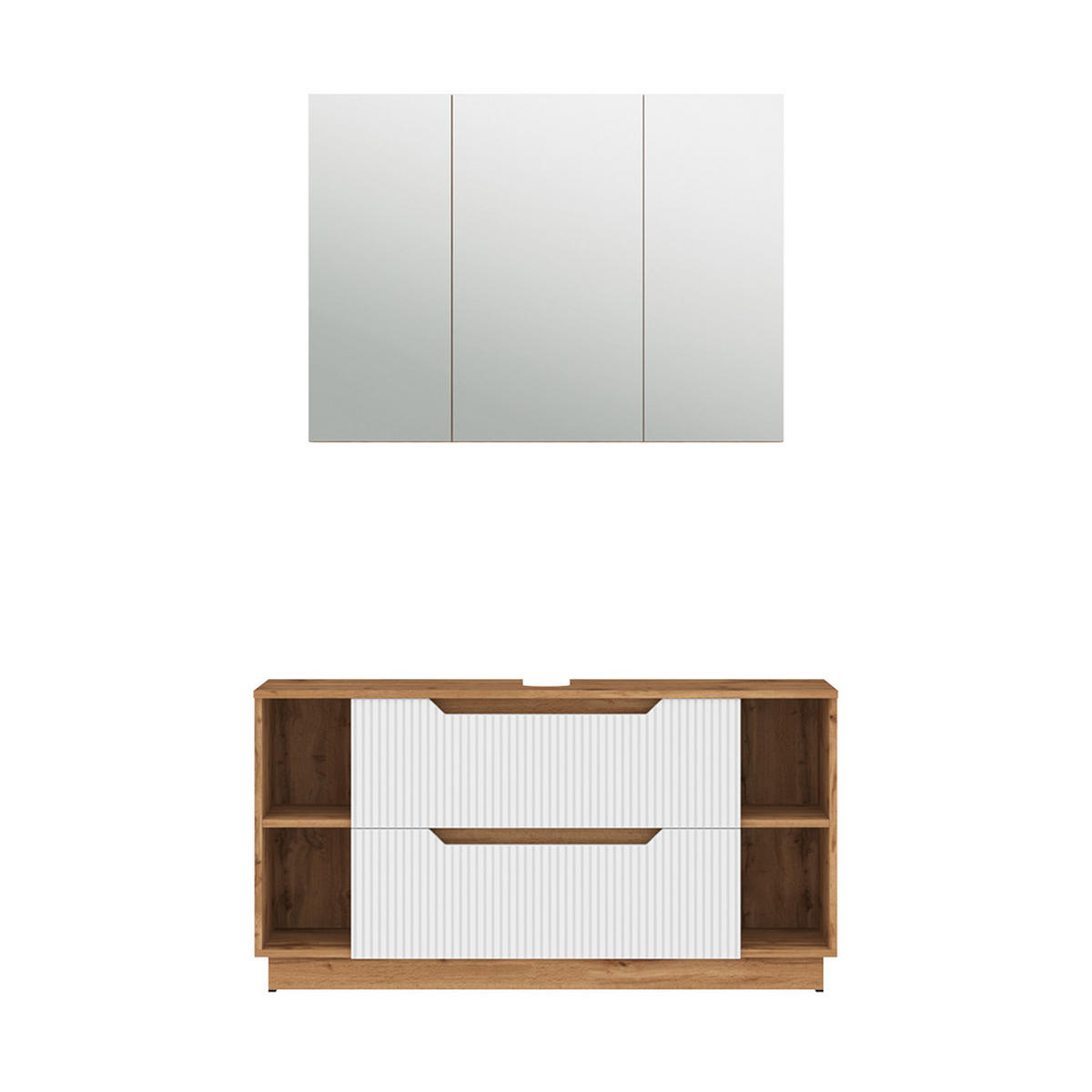 BADMÖBEL-SET Lotta Eiche/weiß gestreift 2 Teile - Eichefarben/Weiß, Holzwerkstoff (119.2/62.5/35cm) - Vicco