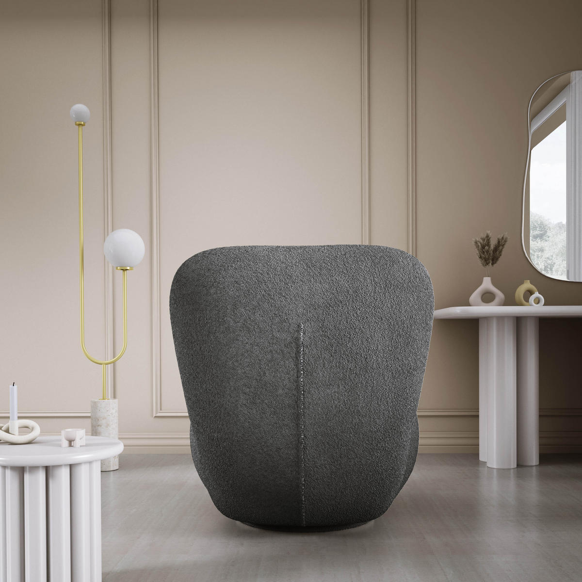 DREHSESSEL LUIS, Freistehend, Sitz drehbar 360°, 39x82x56 cm, ANTHRAZIT - Anthrazit, Holz/Textil (82/72/66cm) - DomoHome