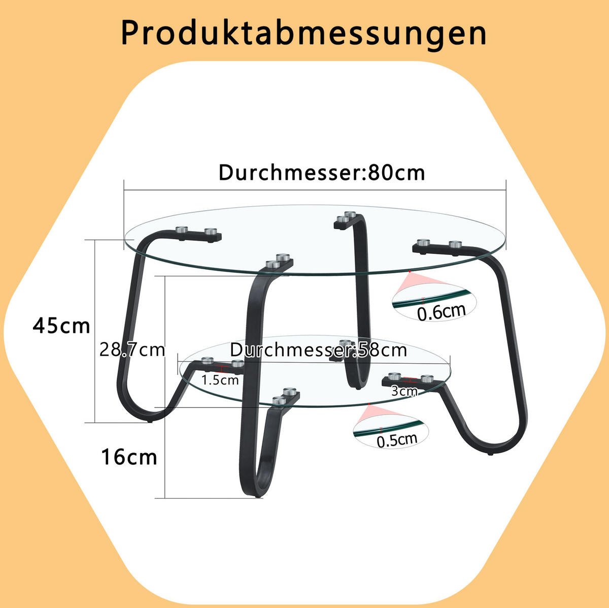 COUCHTISCH 80/80/45 cm schwarz aus Metall mit 2 Ebenen Sicherheitsglas - Schwarz, Metall (80/80/45cm) - OKWISH