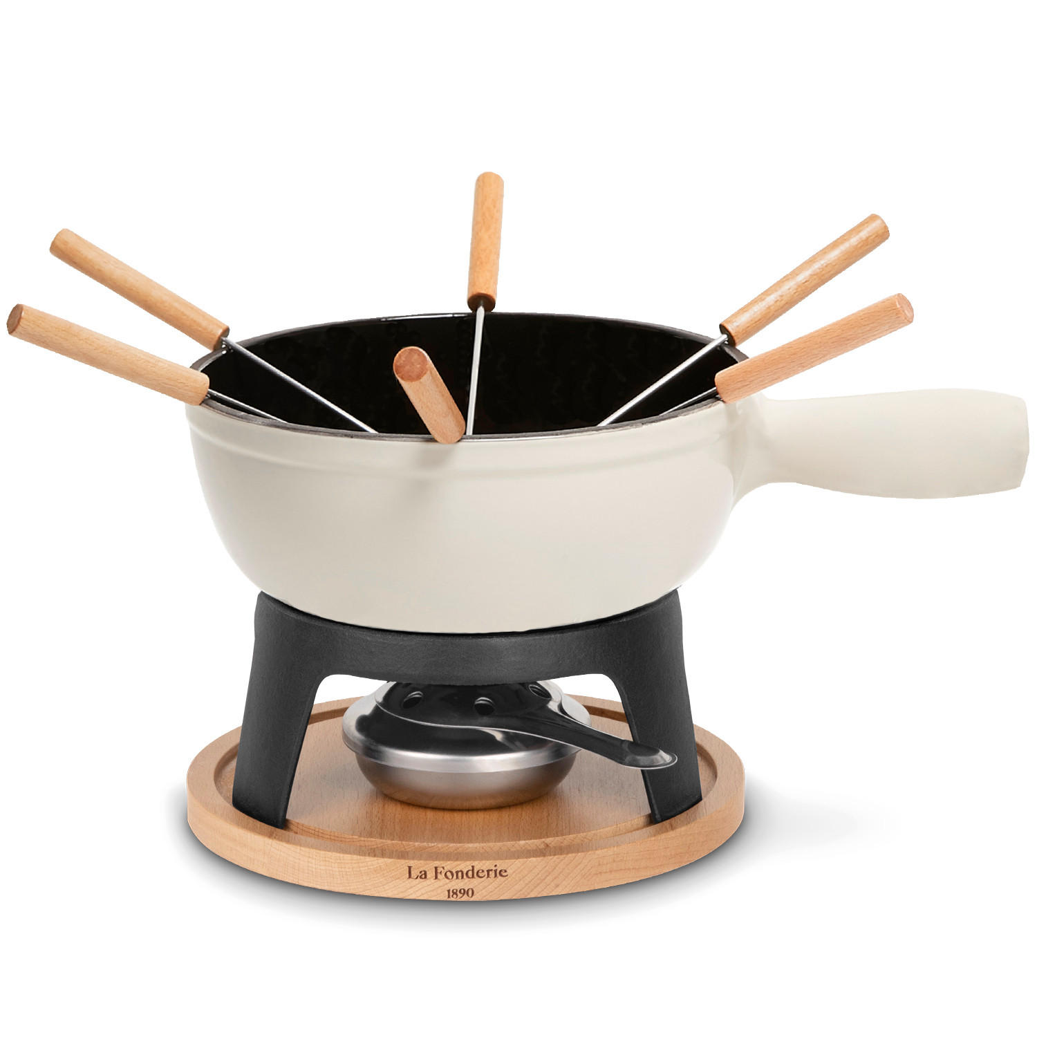 FONDUE-SET MONT BLANC Beige, 6-Personen, Gusseisen, Käse- und Schokoladenfondue, 6 Gabeln Kapazität 1.8L - Creme, Metall (21/17/21cm) - La Fonderie 1890