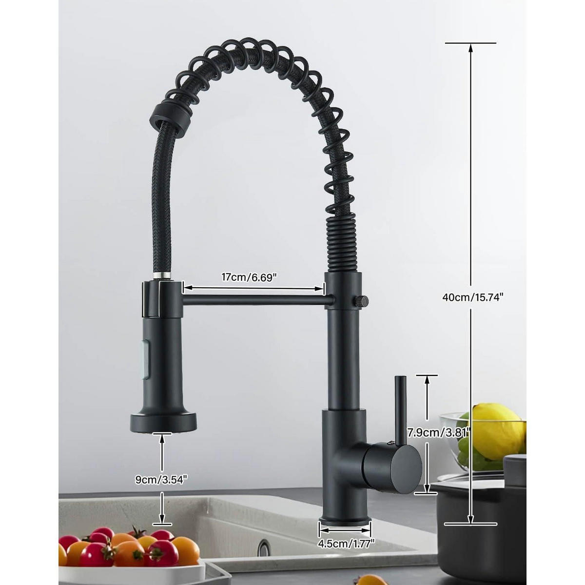 KÜCHENARMATUR mit ausziehbarer Brause und 360° Schwenkbereich in Schwarz - Schwarz, Metall (6/44/27cm)
