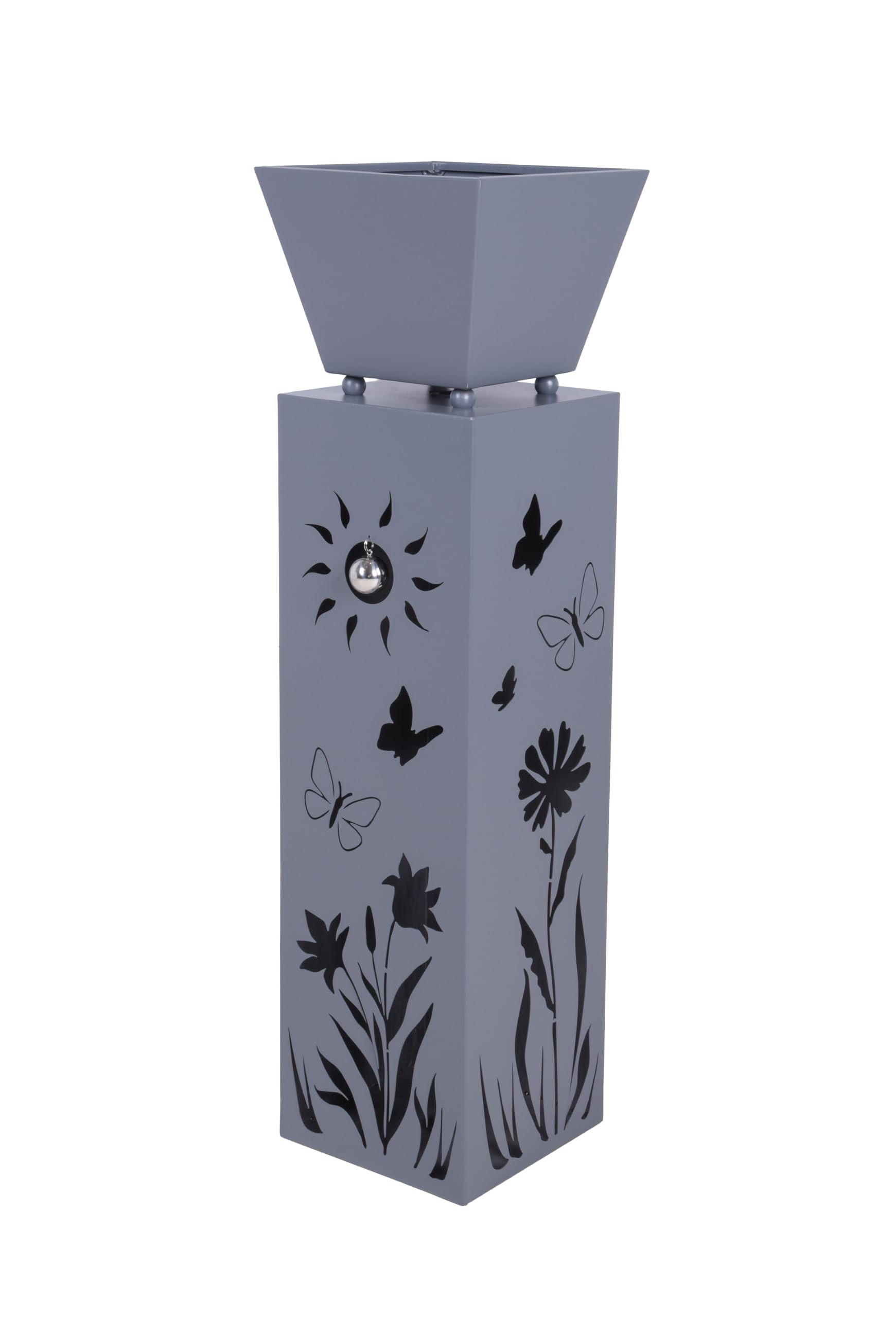 PFLANZSÄULE Lund mit Blumenmotiv Grau Stahl Pflanzkübel - Grau, Metall (82cm) - DELUKE