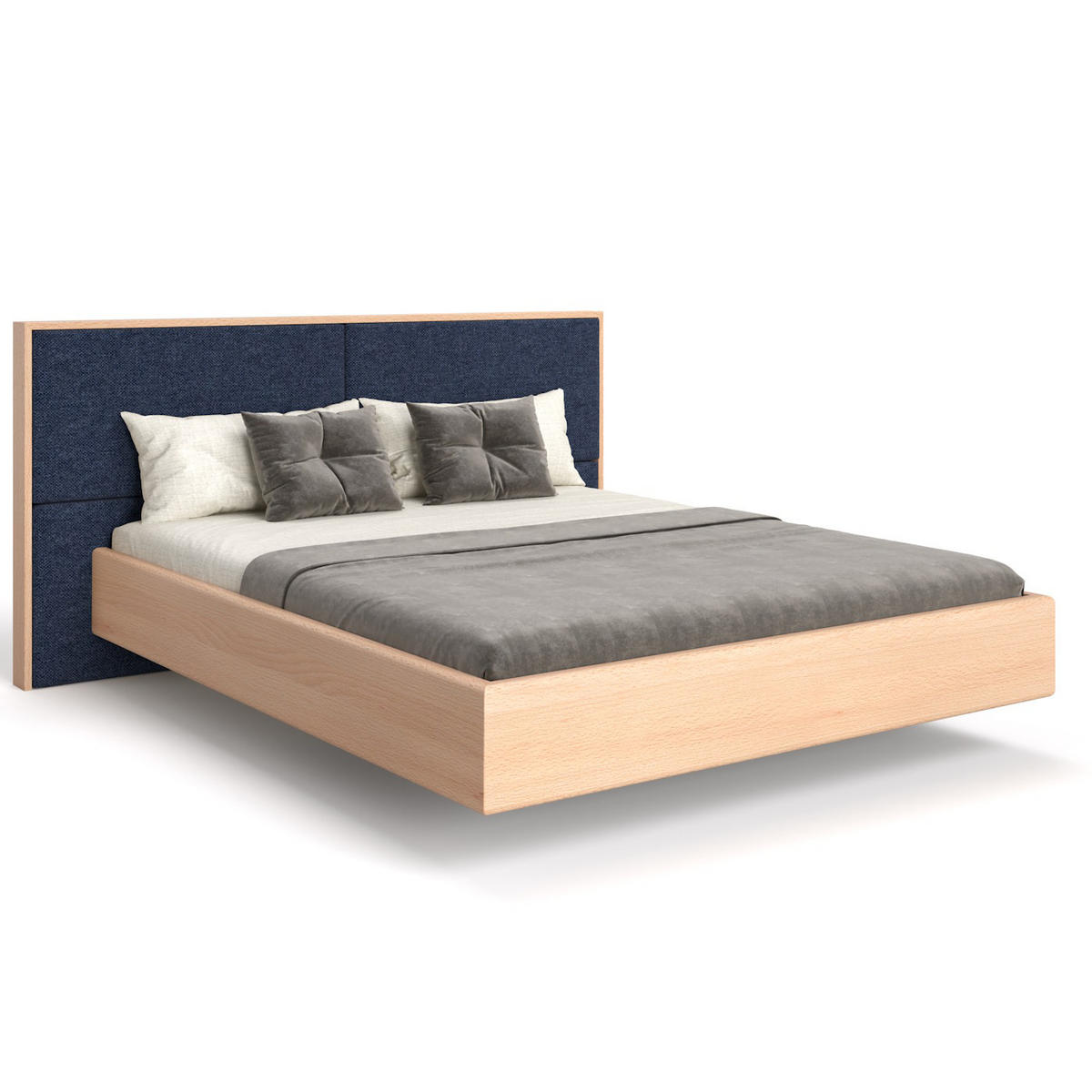 MASSIVHOLZBETT schwebend Dome aus Buche 180x220 cm, Storm 77 - Blau/Buchefarben, Holz (180/220cm) - Danzz
