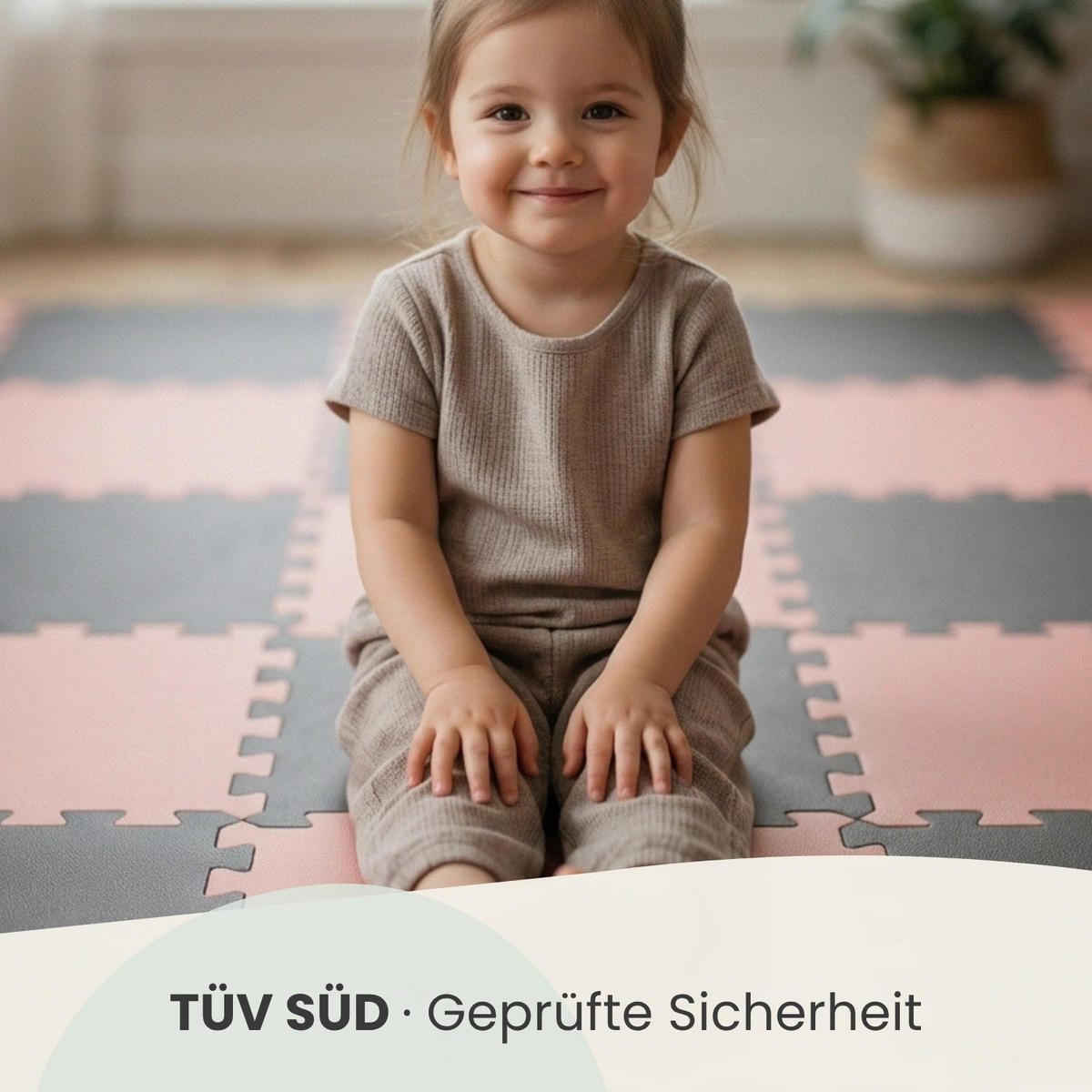 SPIELMATTE mit Rand - 180/90/1 cm Puzzlematte Rosa Grau - Rosa, Kunststoff (30/30cm) - Littletom