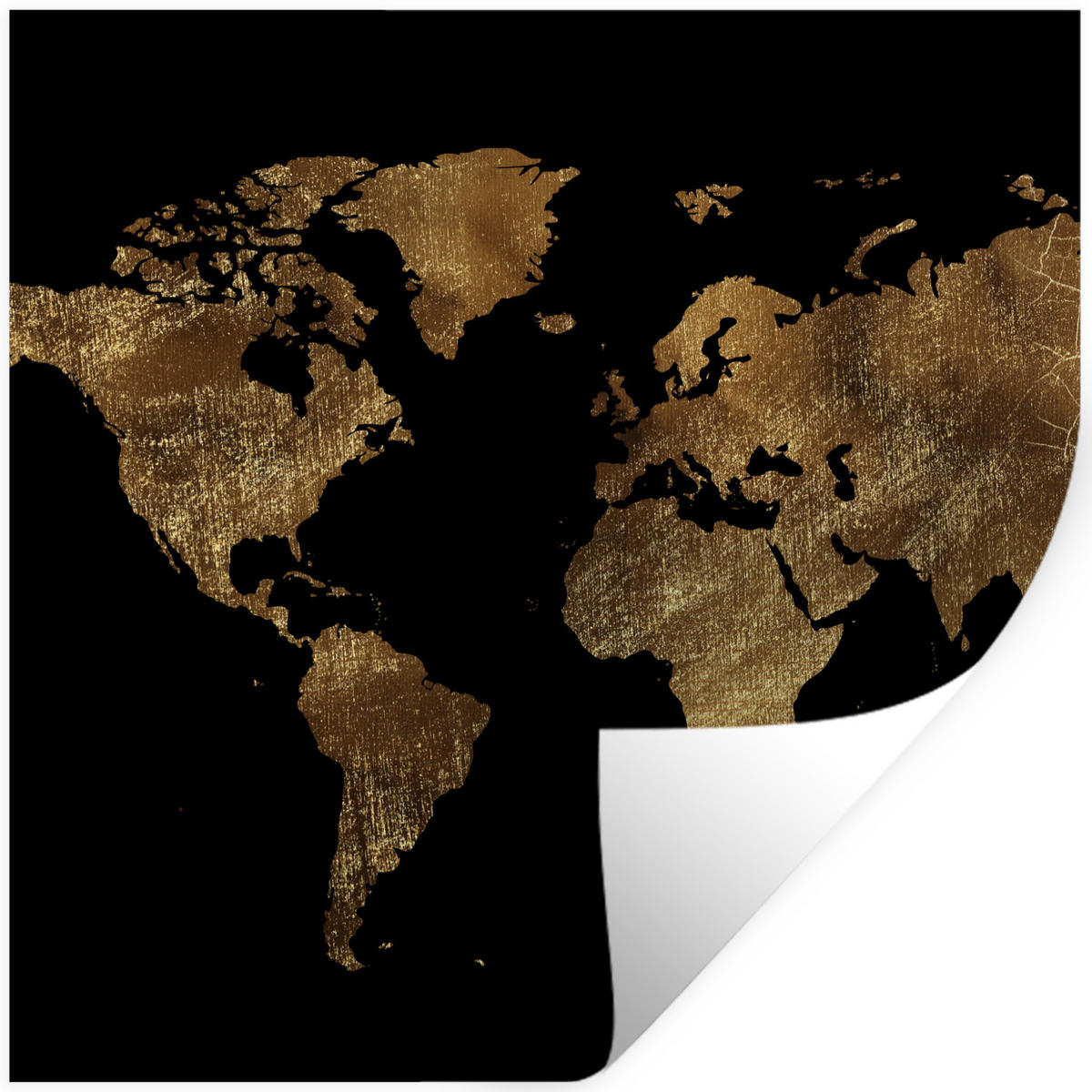 WANDTATTOO Weltkarte - Gold - Luxus - Erde - Schwarz 50x50 cm - Goldfarben, Kunststoff (50/50/0.1cm) - MuchoWow