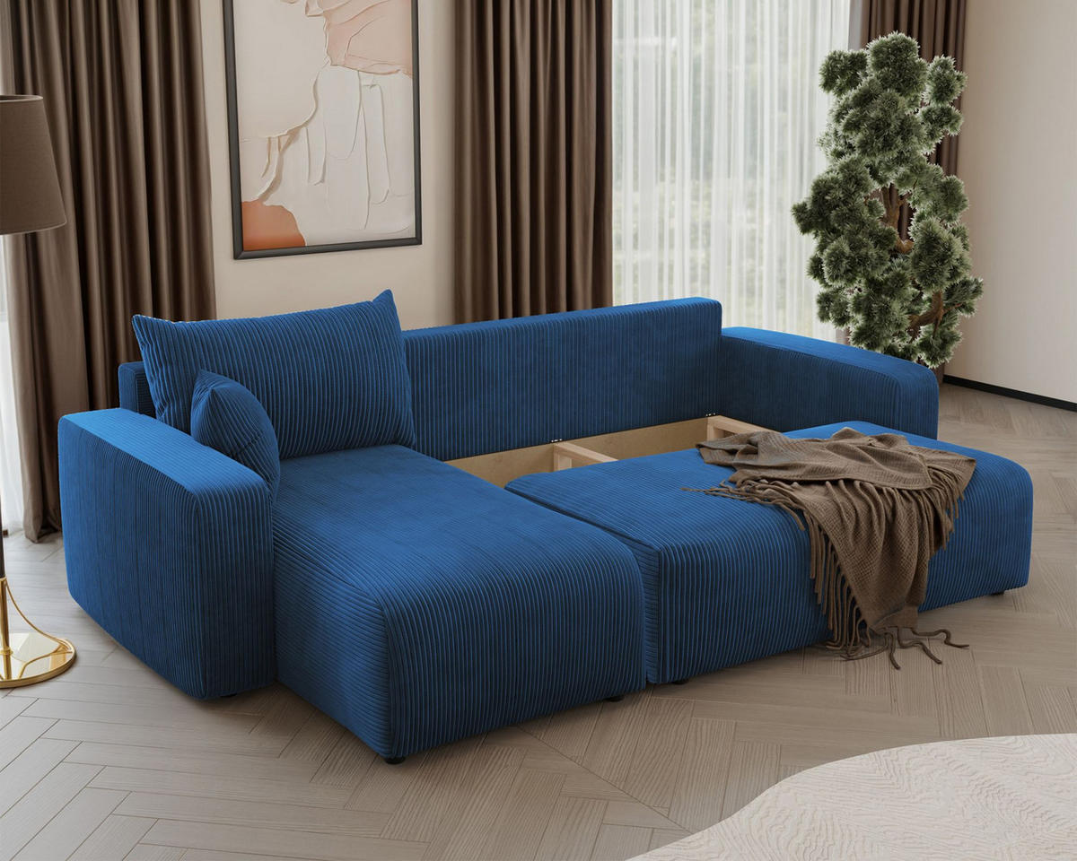 ECKSOFA Pianoni Marineblau Cordbezug - Schwarz/Dunkelblau, Kunststoff/Textil (244/140cm) - Selsey