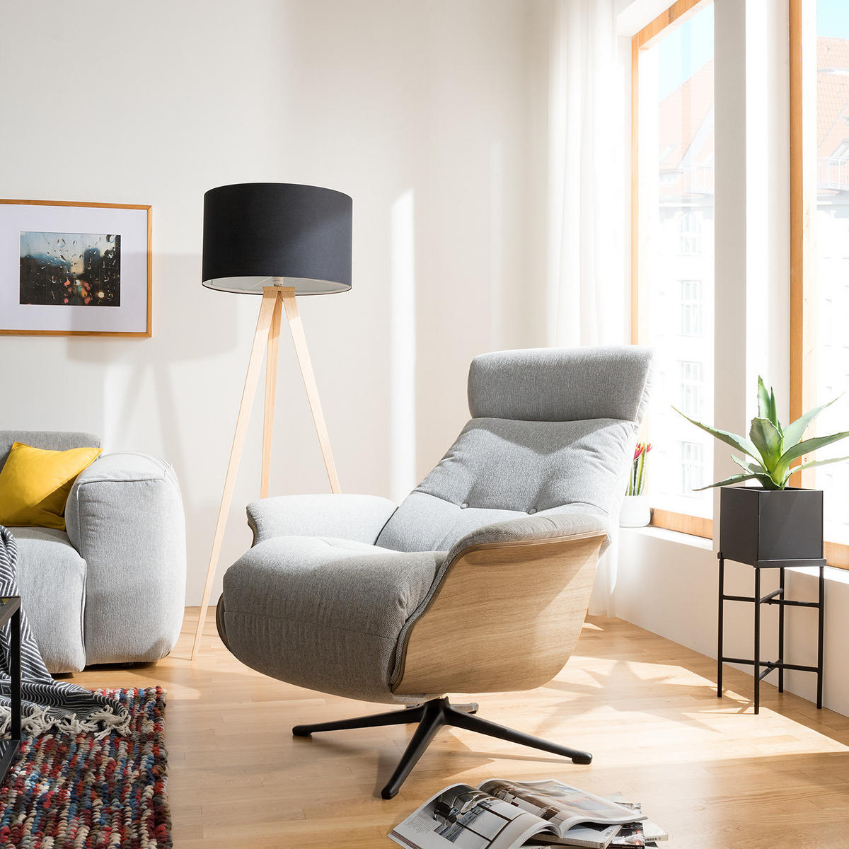 SESSEL - elektrisch verstellbar - Hellgrau/Schwarz, Textil/Metall (83/110/88cm) - home24