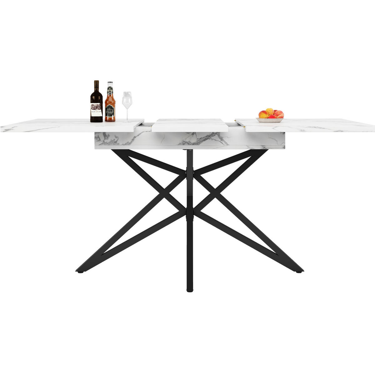ESSTISCH, MDF mit Marmoroptik & Metallgestell, ausziehbar 120-160/80/66,1 cm, Weiß - Weiß, Holzwerkstoff (120/80/66.1cm) - Redom