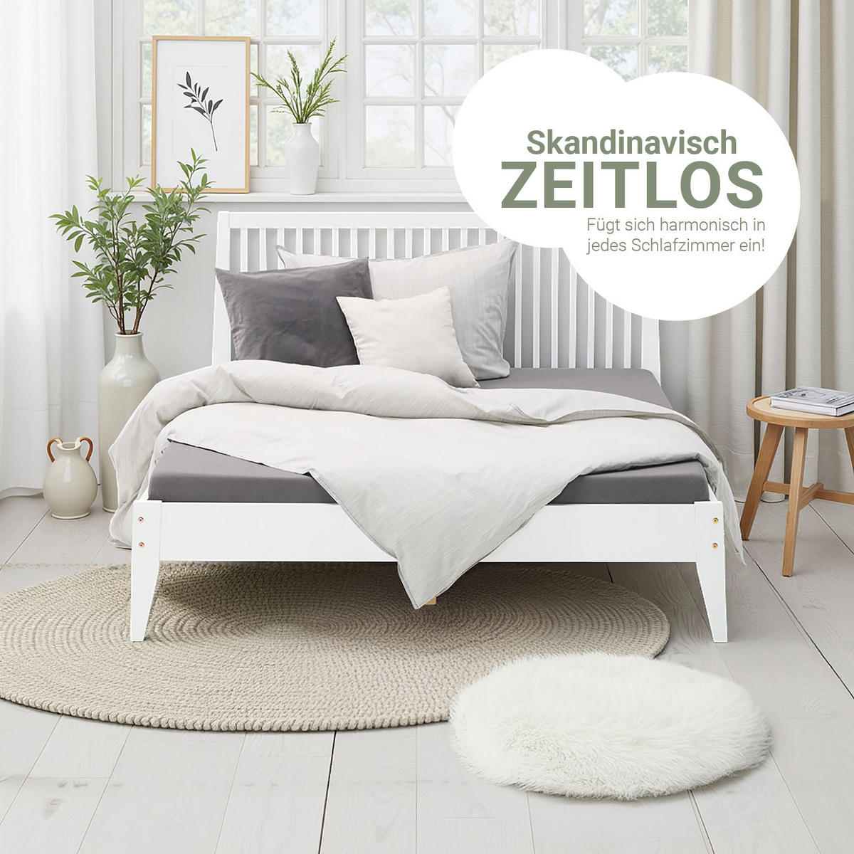 BETT 140/200 cm weiß Kopfteil - Weiß, Holz (140/200cm) - Homestyle4u