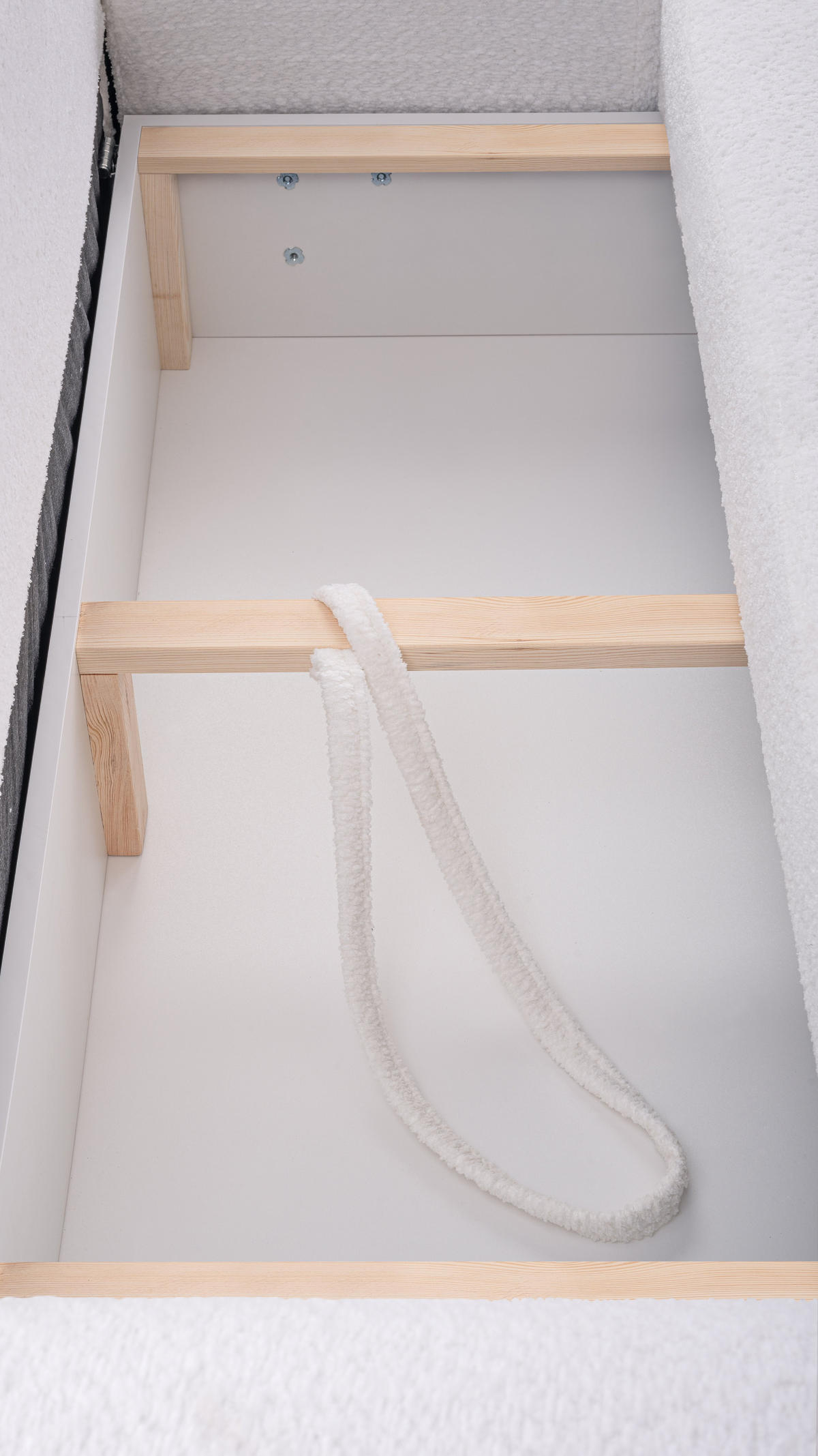 ECKSOFA FILO Weiß Boucle-Stoff mit Schlaffunktion - Weiß, Holz (260/168cm) - MASSENO