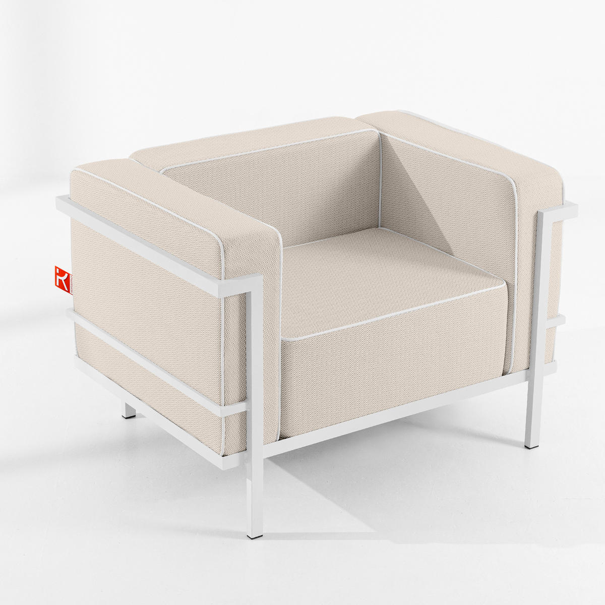 GARTENLOUNGE-SET TRIGLO 1x Tisch, 2x Sessel, 1x Sofa 3-Sitzer, 4-tlg., Modern, Weiß - Beige/Weiß, Glas/Textil - KONSIMO®