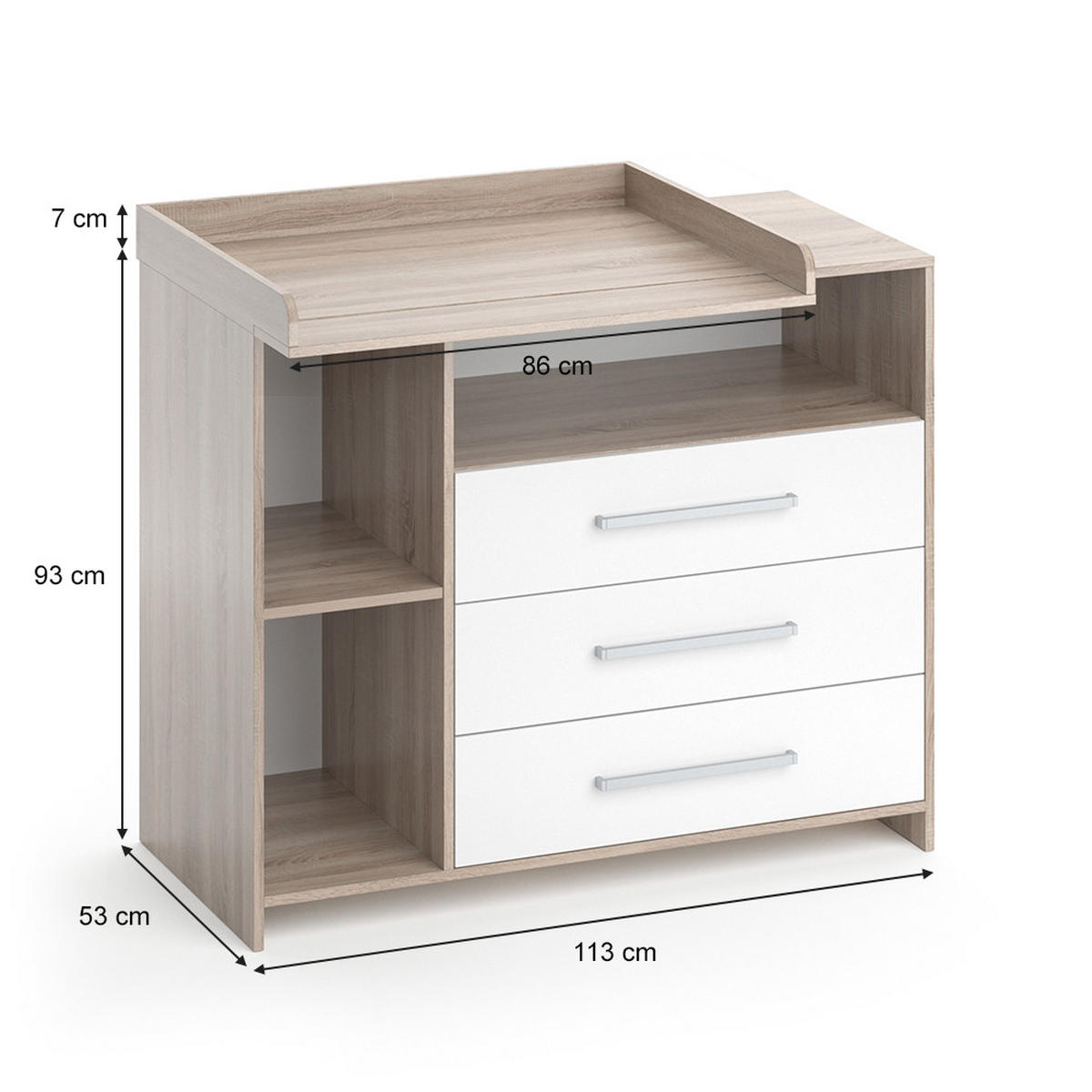 WICKELKOMMODE Oskar Weiß/Sonoma 113 x 100 cm - Weiß/Sonoma Eiche, Holzwerkstoff (113/100/53cm) - Vicco