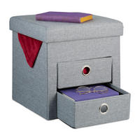 SITZHOCKER - Grau, Holzwerkstoff/Textil (37/39/37cm) - Relaxdays